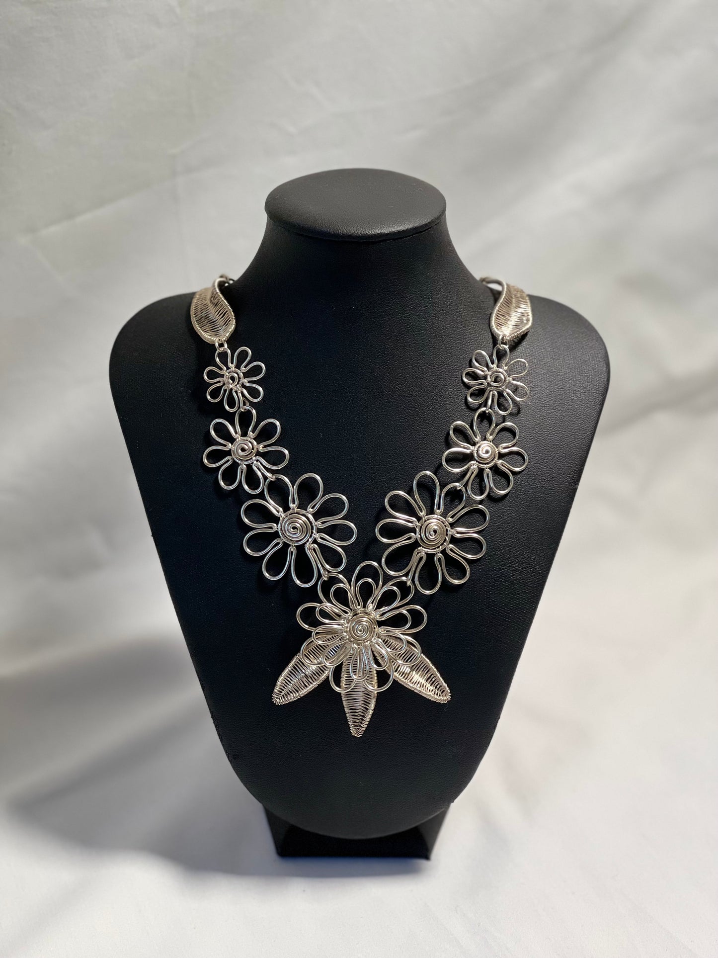 Fine Silver Flower Necklace