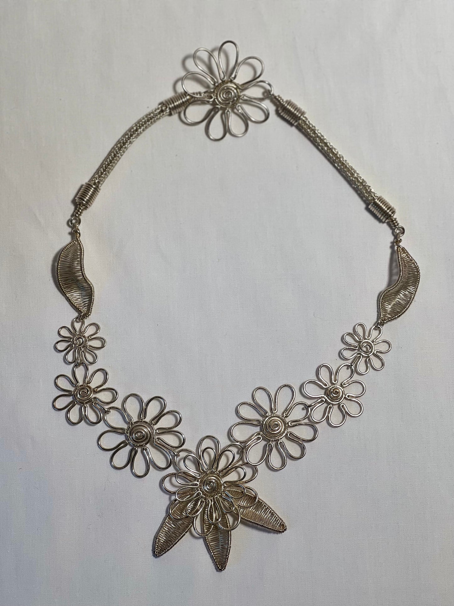 Fine Silver Flower Necklace