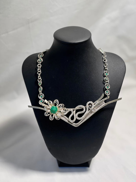 999 Fine Silver Green Onyx Necklace