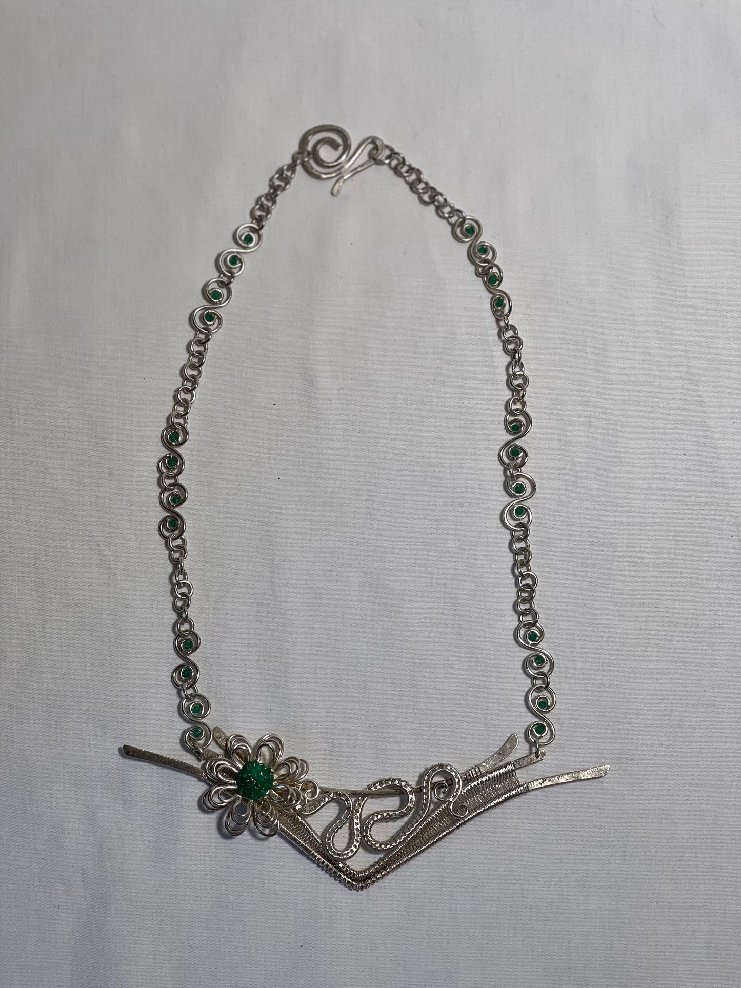 999 Fine Silver Green Onyx Necklace