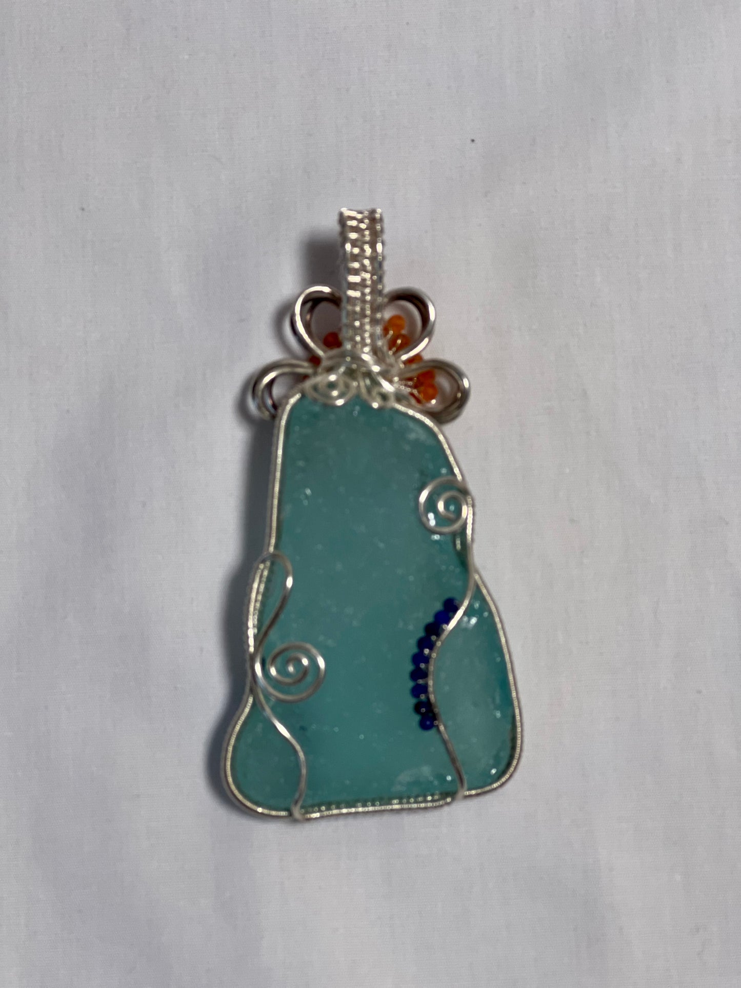 Ukraine Sea Glass Antique Wire Wrap Pendant