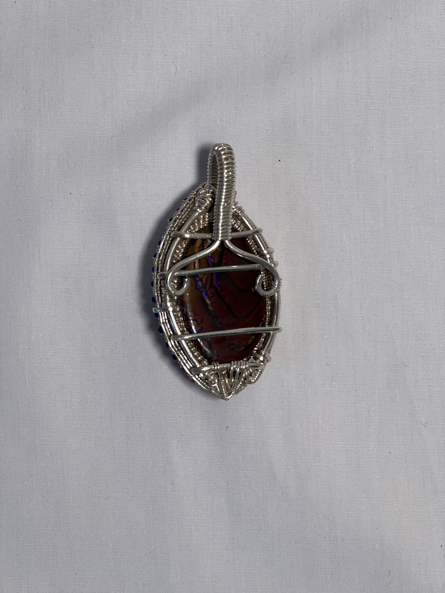 Fine Silver Australian Boulder Opal Lapis lazuli Pendant