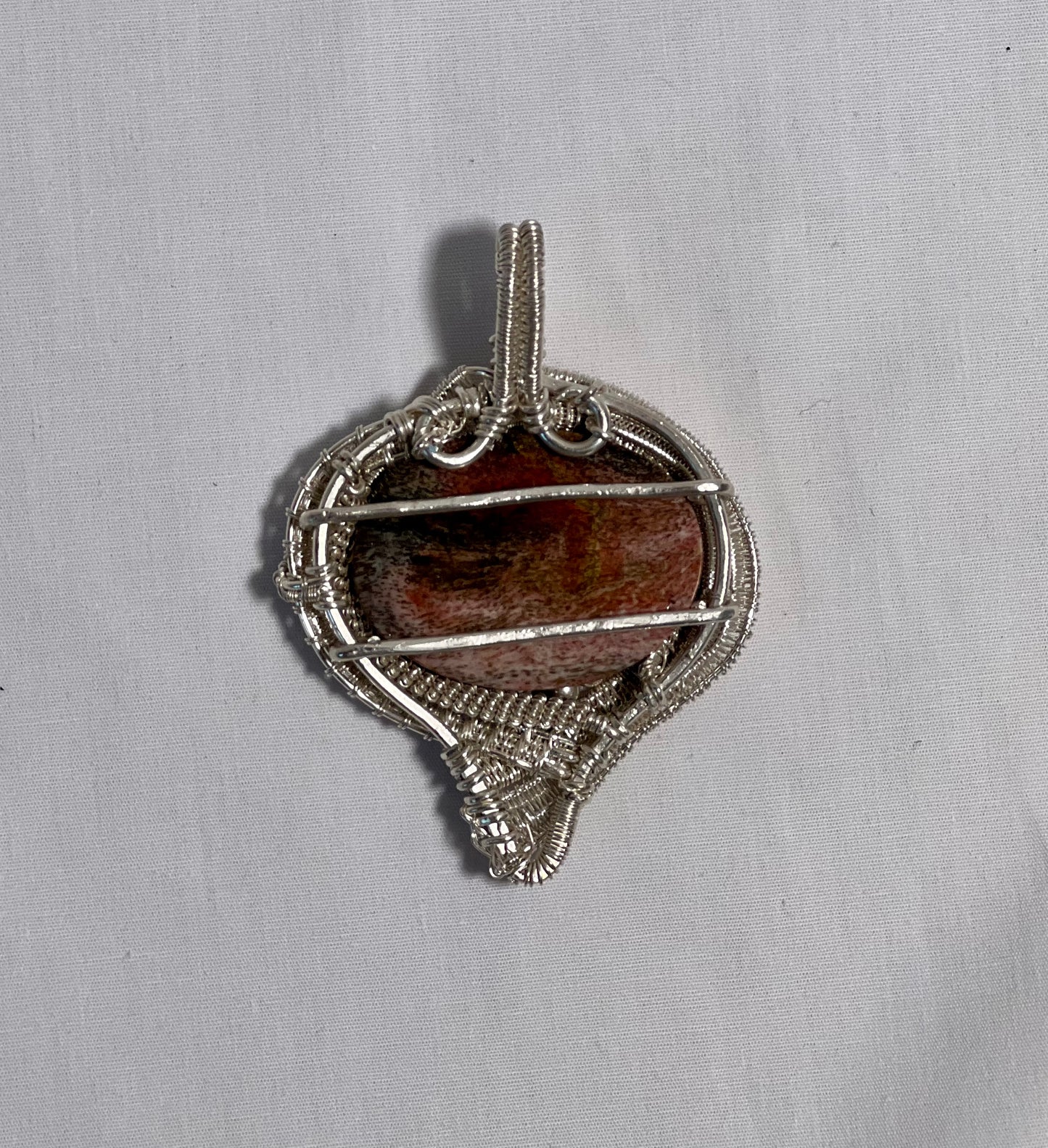 Fine Silver Pink Jasper and Topaz Pendant