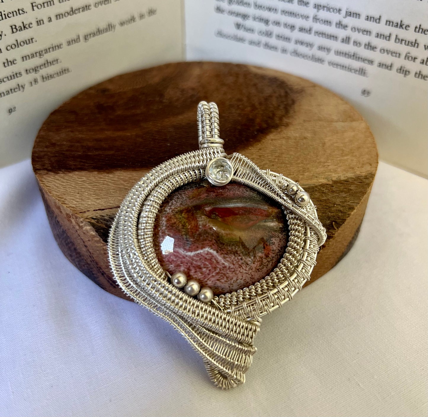 Fine Silver Pink Jasper and Topaz Pendant