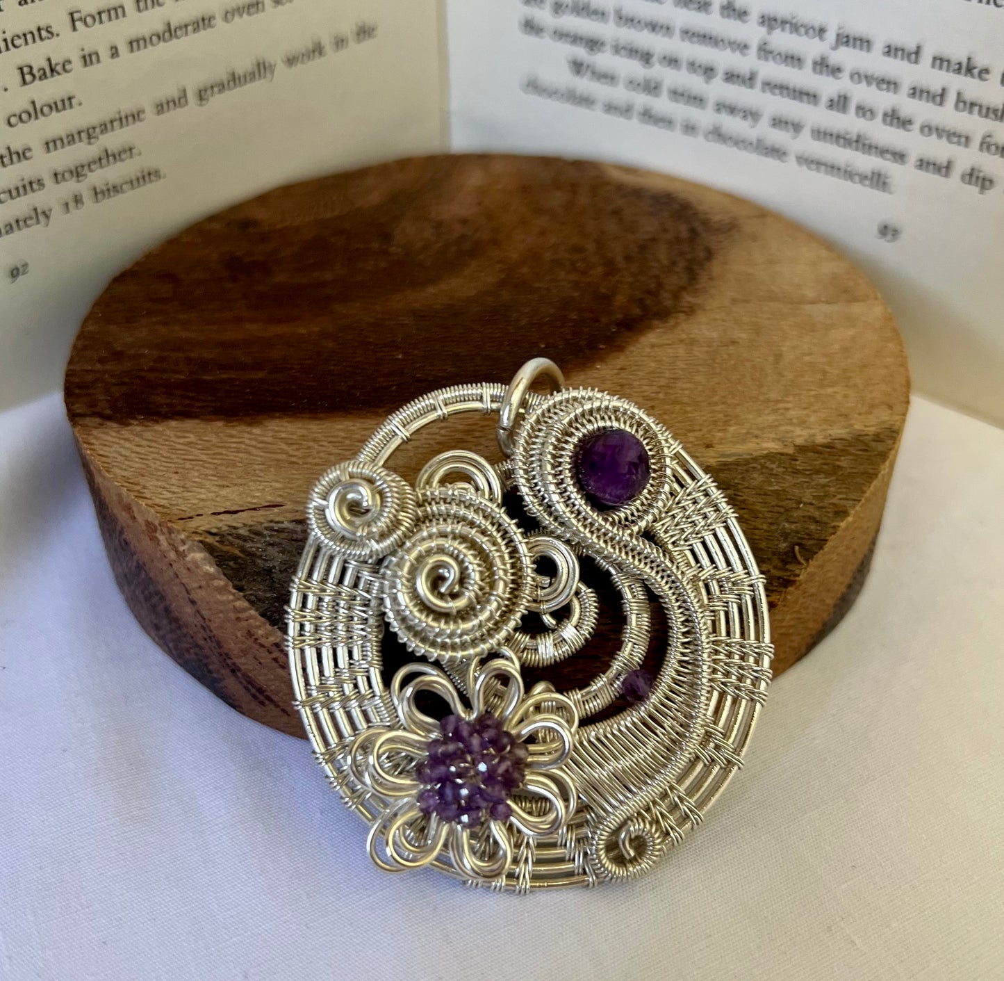 Fine Silver Woven Amethyst Pendant