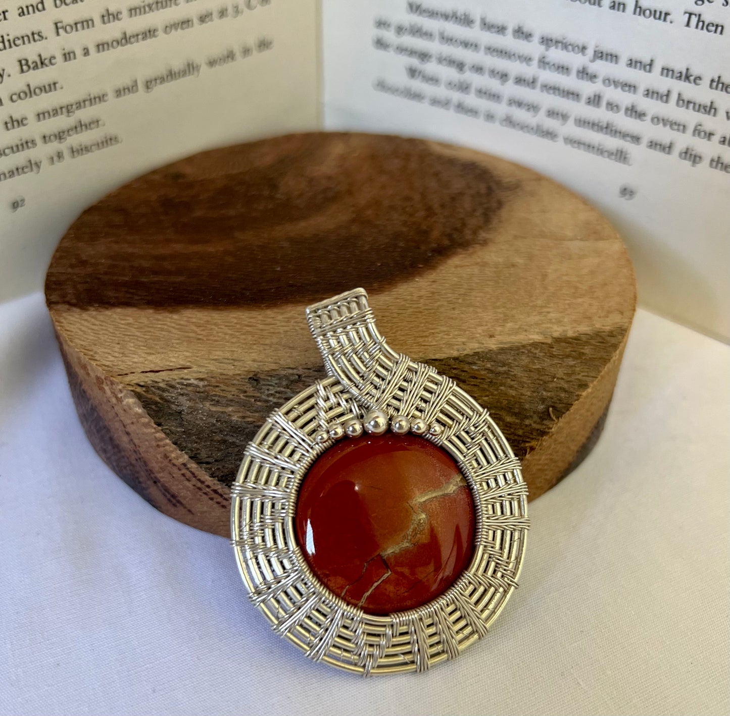 Fine Silver Wrapped Red Jasper Pendant