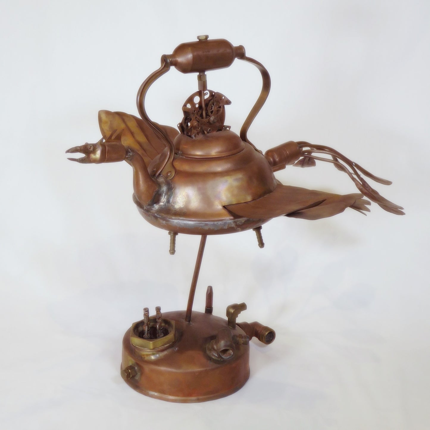 "Tea Bird" copper sculpture