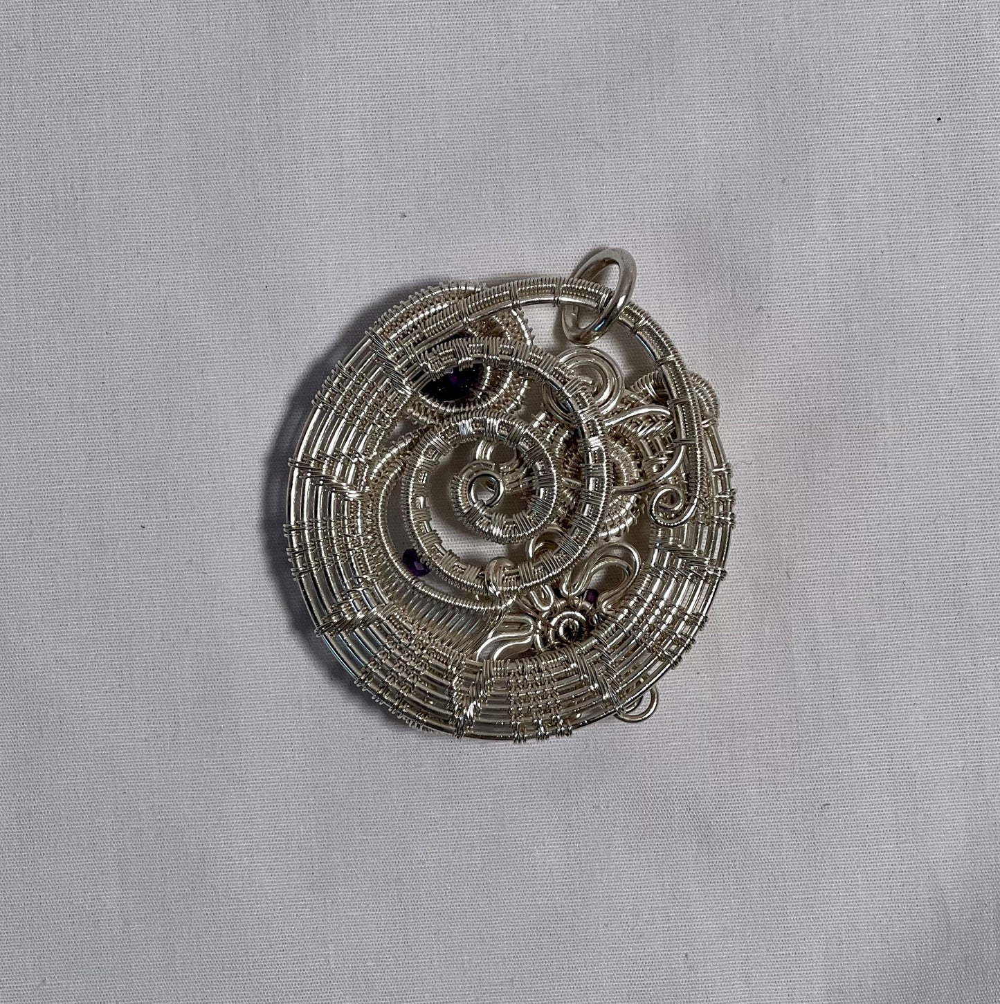 Fine Silver Woven Amethyst Pendant