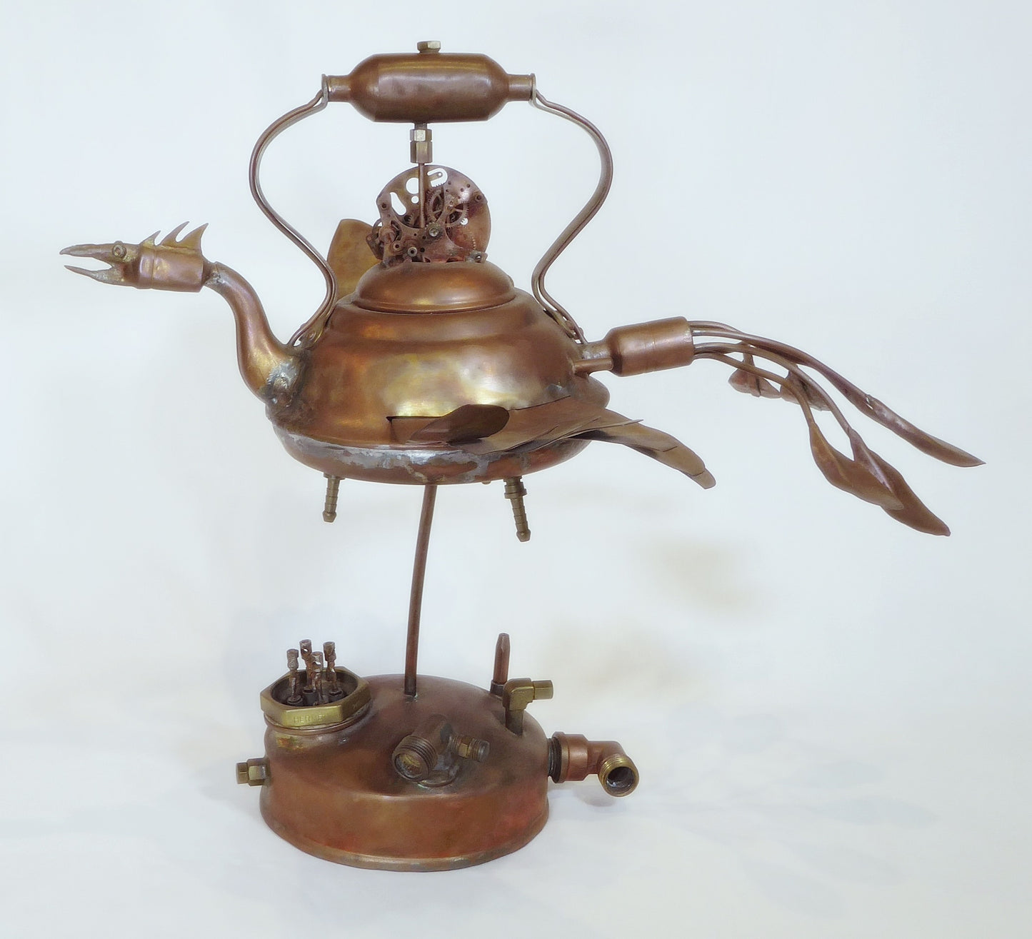 "Tea Bird" copper sculpture