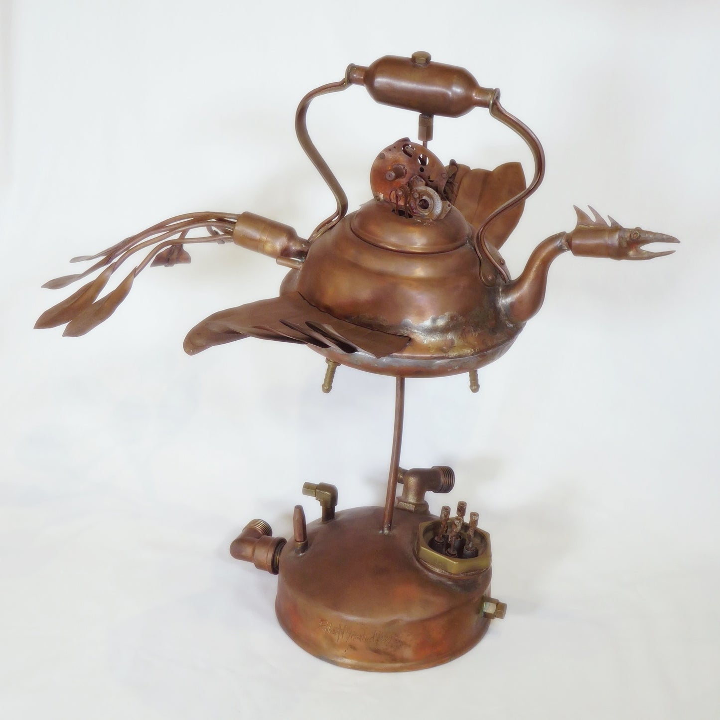 "Tea Bird" copper sculpture